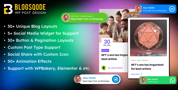 Elementor WordPress 插件的博客布局和社交媒体聊天小部件 – Blogsqode 插件