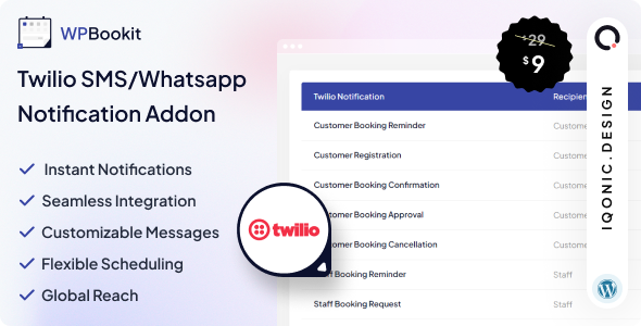 WPBookit – Twilio 短信/WhatsApp 通知(插件)