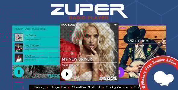 Zuper – 有历史的 Shoutcast 和 Icecast 广播播放器 – WPBakery 页面构建器的插件