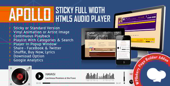 Apollo – 用于 WPBakery 页面构建器的粘性全宽 HTML5 音频播放器