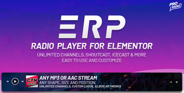 Erplayer – 支持 Icecast、Shoutcast 等的 Elementor 无线电播放器