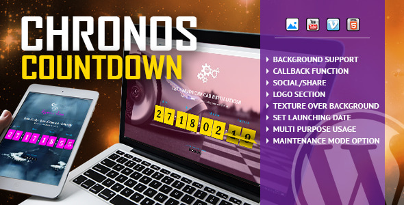 Chronos CountDown – 带有图像或视频背景的响应式翻转计时器 – WordPress 插件