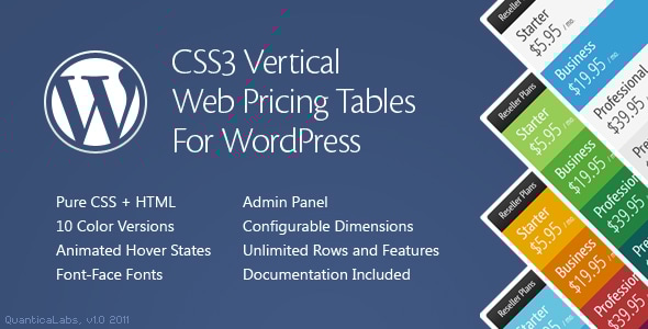 WordPress 的 CSS3 垂直 Web 定价表