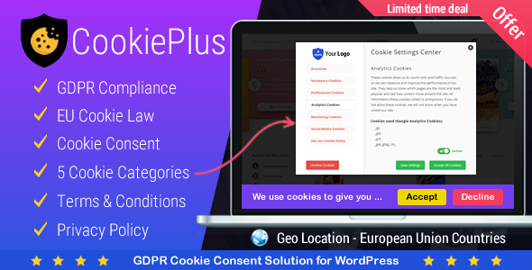 Cookie Plus GDPR – WordPress 的 Cookie 同意解决方案。主弹出窗口插件