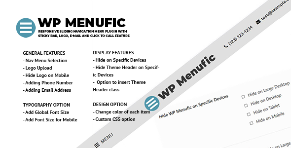 WP Menufic – 带有粘性栏、徽标、电子邮件和点击呼叫的响应式滑动菜单
