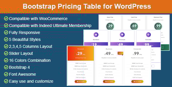 WordPress 的 Bootstrap 定价表