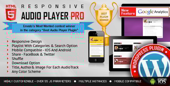 响应式 HTML5 音频播放器 PRO WordPress 插件