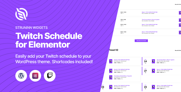 Struninn – Twitch 日程安排 Elementor 小部件