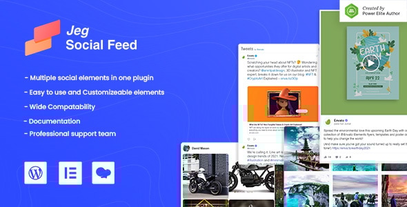 Jeg Social Feed for WordPress Widget Shortcode 和 Elementor 的附加组件和 WPBakery 页面构建器